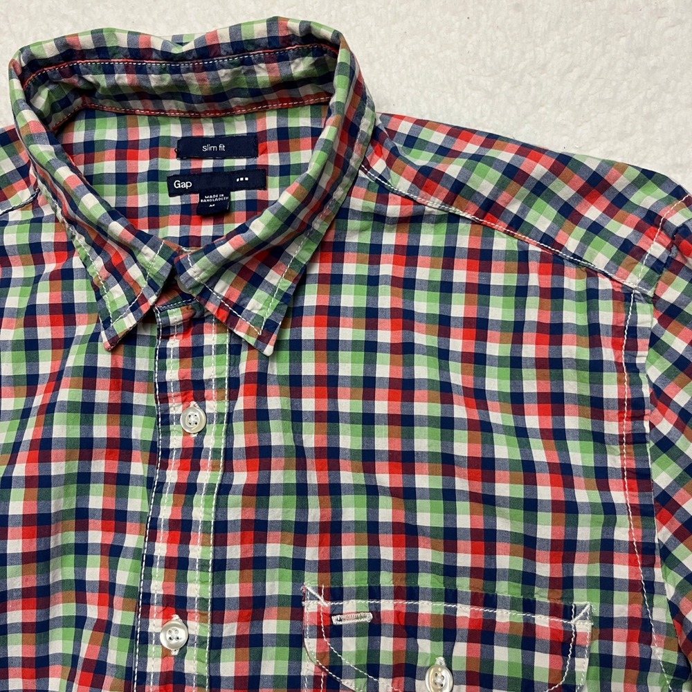 Gap Button Down Shirt Mens M Multi Gingham Slim Fit Long Sleeve Plaid Casual